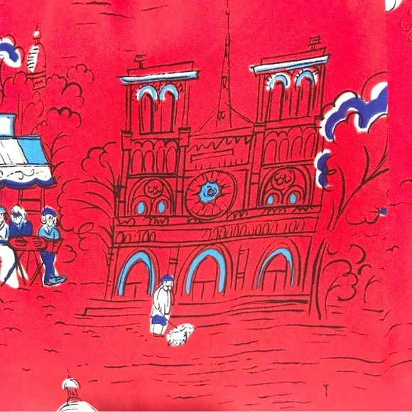 Unique Red Pendleton Print Pleated A-Line Skirt With Drawings of Paris Size 10 - Picture 7 of 14